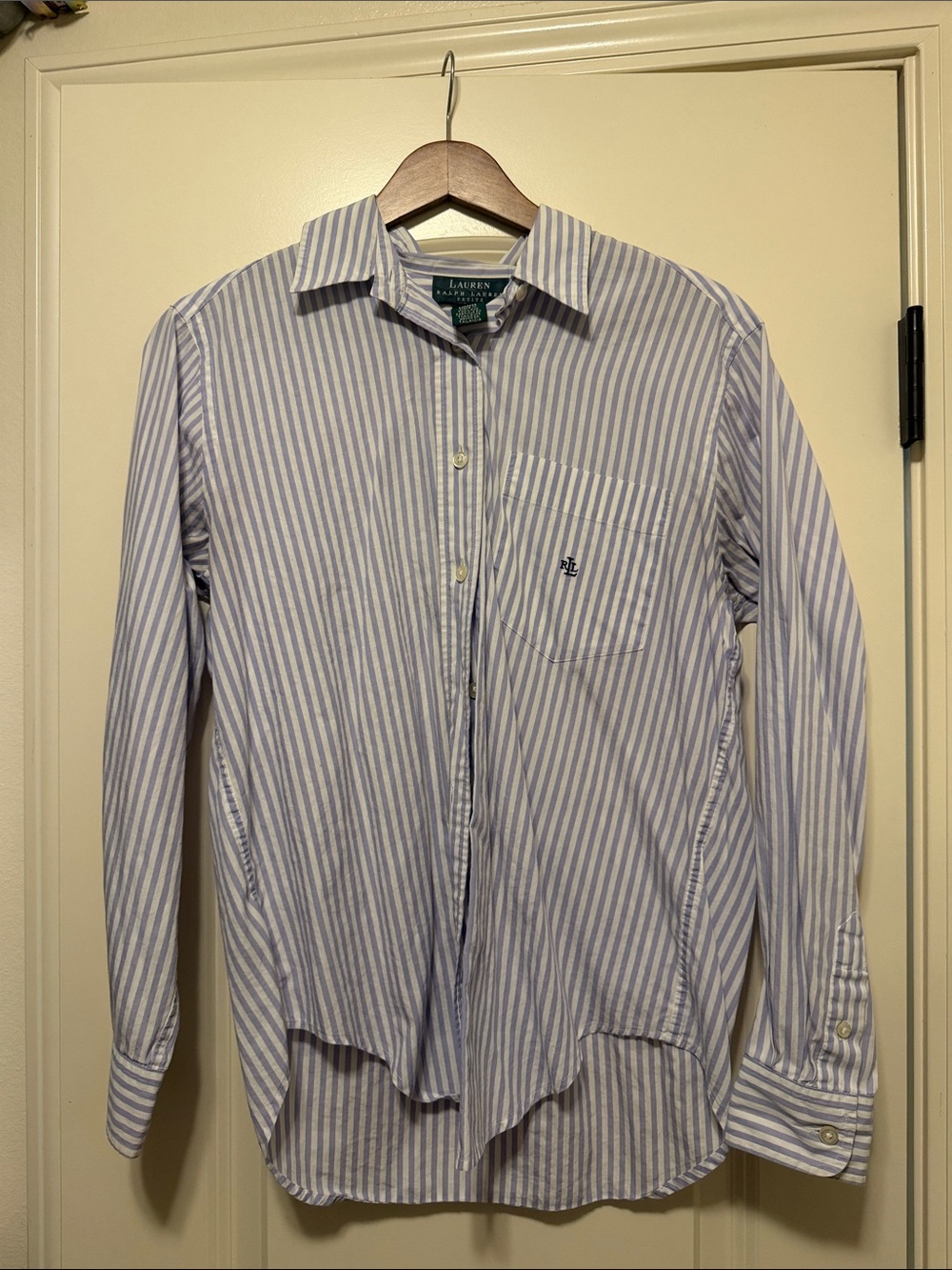 Lauren Ralph Lauren Light Blue and White Striped Cotton Dress Shirt